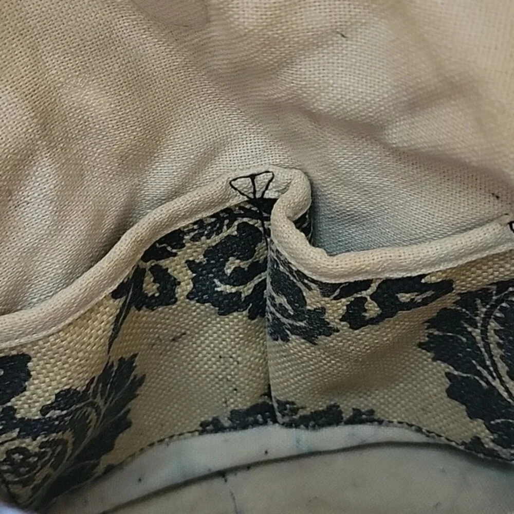 SPARTINA 449 Black Tan Linen Damask Print Single‎ Handle Drawstring Bucket Bag